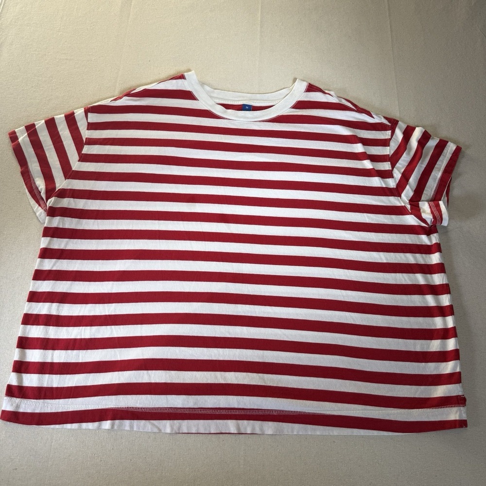 Old Navy Womens T-shirt Red White Striped Short Sleeve Size 3X Yacht Rock Waldo